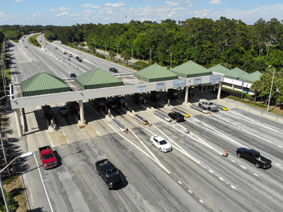 Elevated view of toll plaza